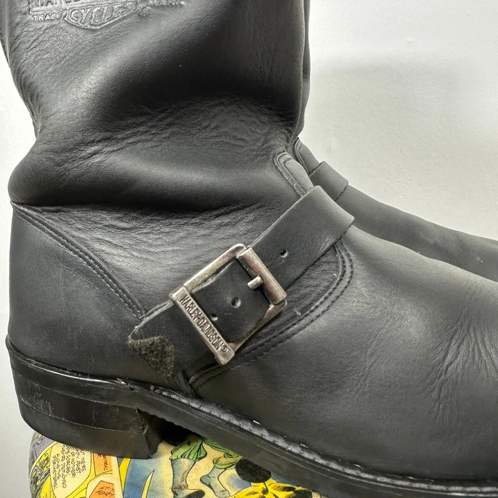 Harley Davidson Engineer Boots Mens Black Good Leather Back‎ Zip Buckle Biker